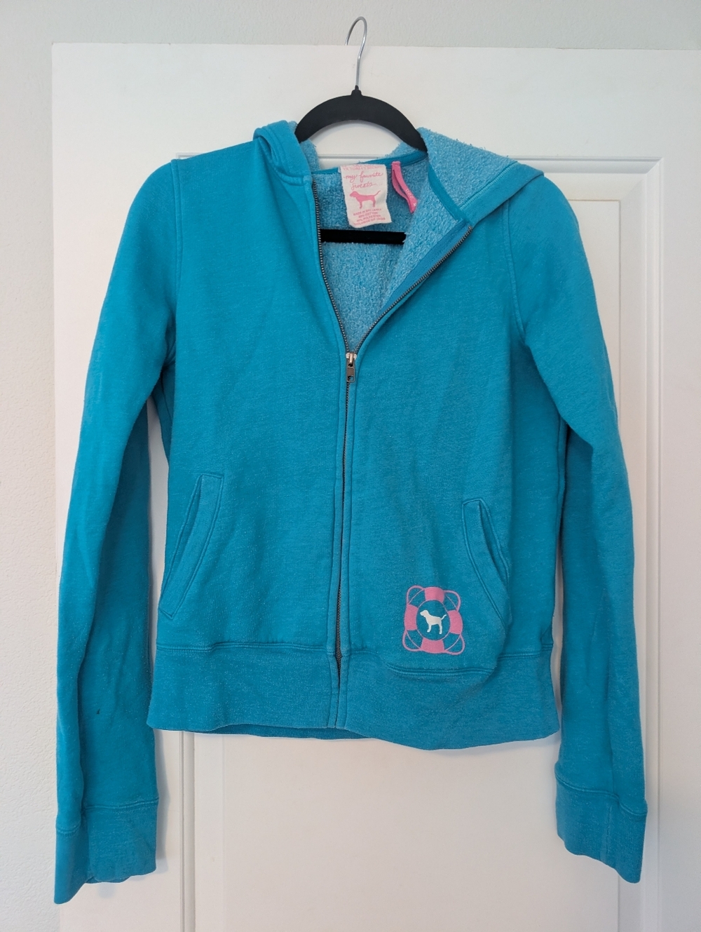 Vintage PINK Zip-Up Hoodie Blue